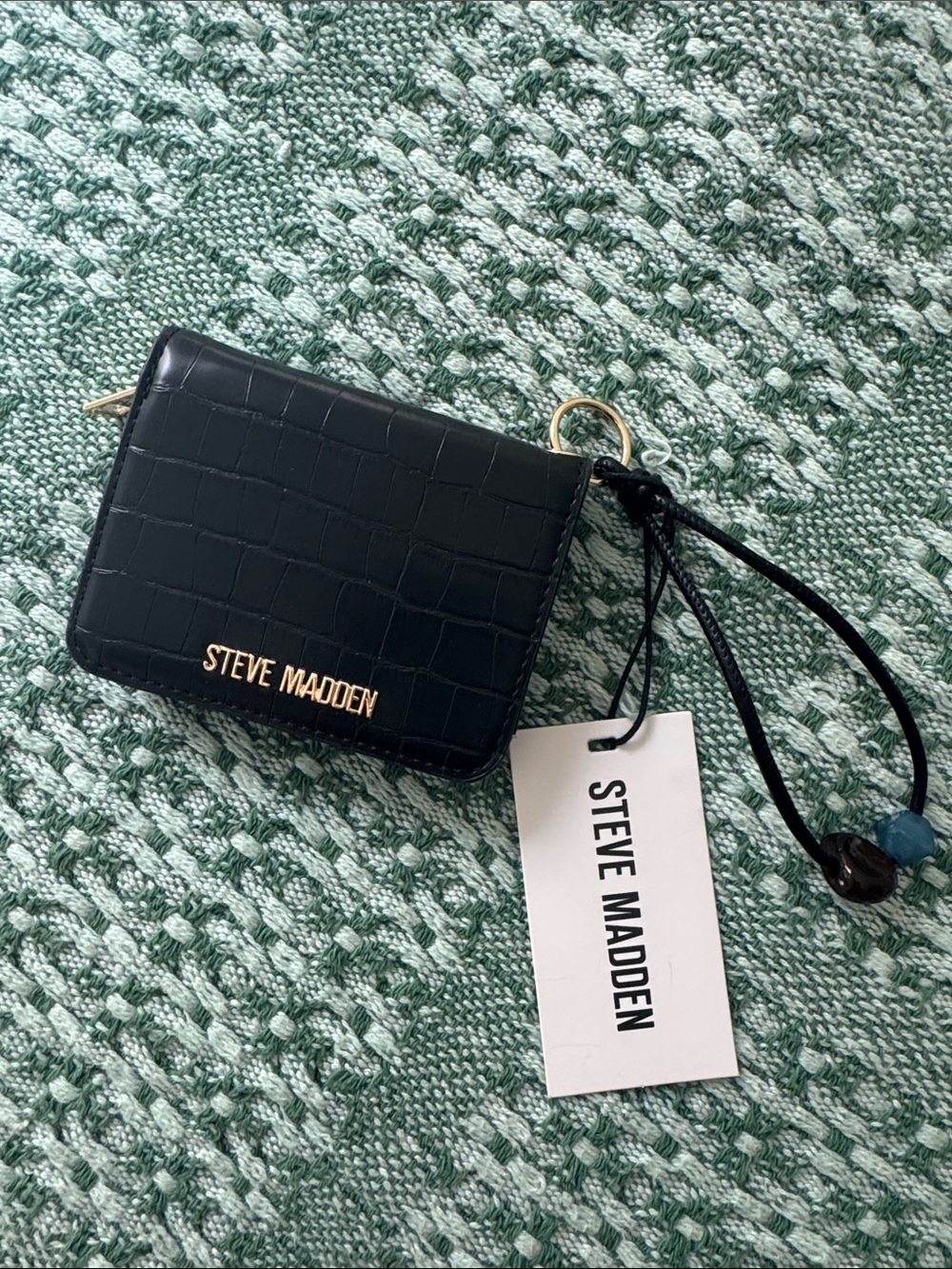 Steve Madden Black Croc-Embossed Mini Card Wallet with Wristlet